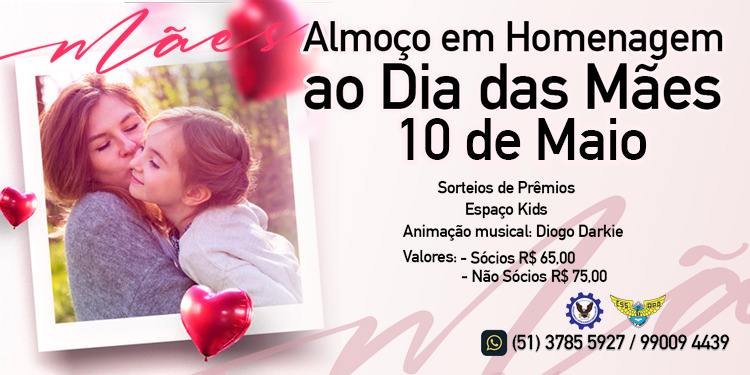 Cartaz do Almoço de Dia das Mães com valores e contatos.